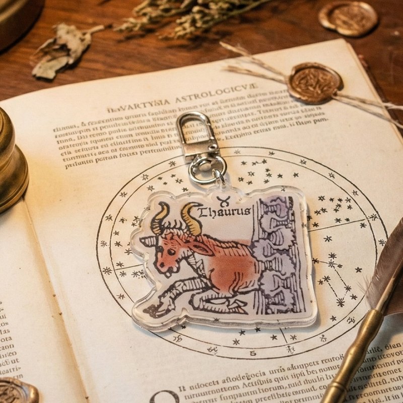 【牡牛座】手稿の中の星座 - アクリルチャーム 中世天文 レトロ ギフト - キーホルダー・キーケース - プラスチック カーキ