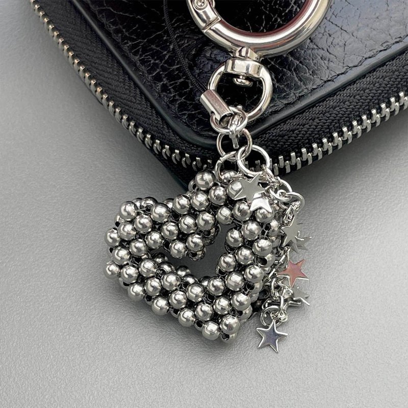 Surgical Steel Metal Heart Beads Keyring Keychains - ที่ห้อยกุญแจ - อะคริลิค สีเงิน