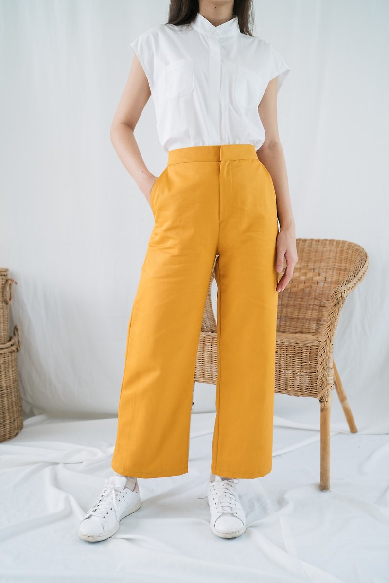【Off-season sale】Cropped Pant - Yellow Mustard - 闊腳褲/長褲 - 棉．麻 黃色