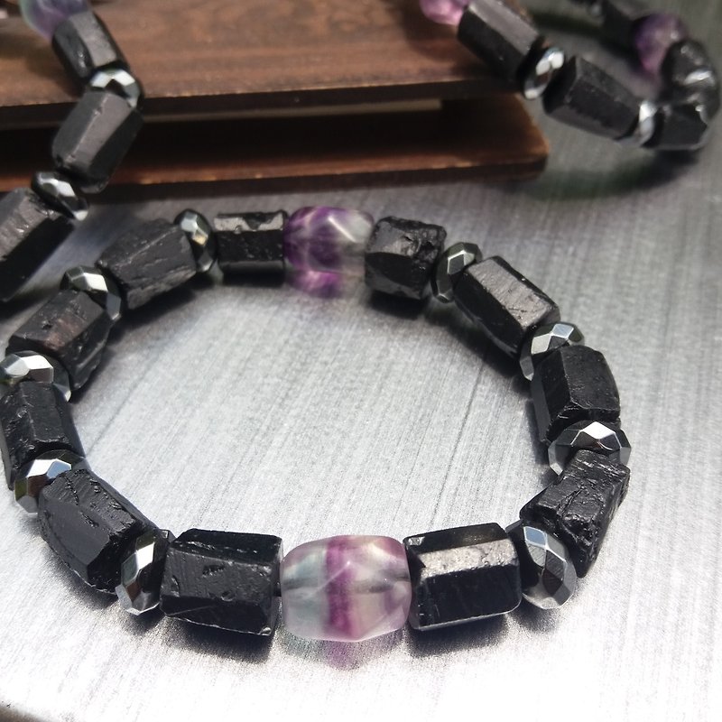 【Protection】Crystal Stone Bracelet / Fluorite X Black Tourmaline X Hematite - Bracelets - Semi-Precious Stones Black