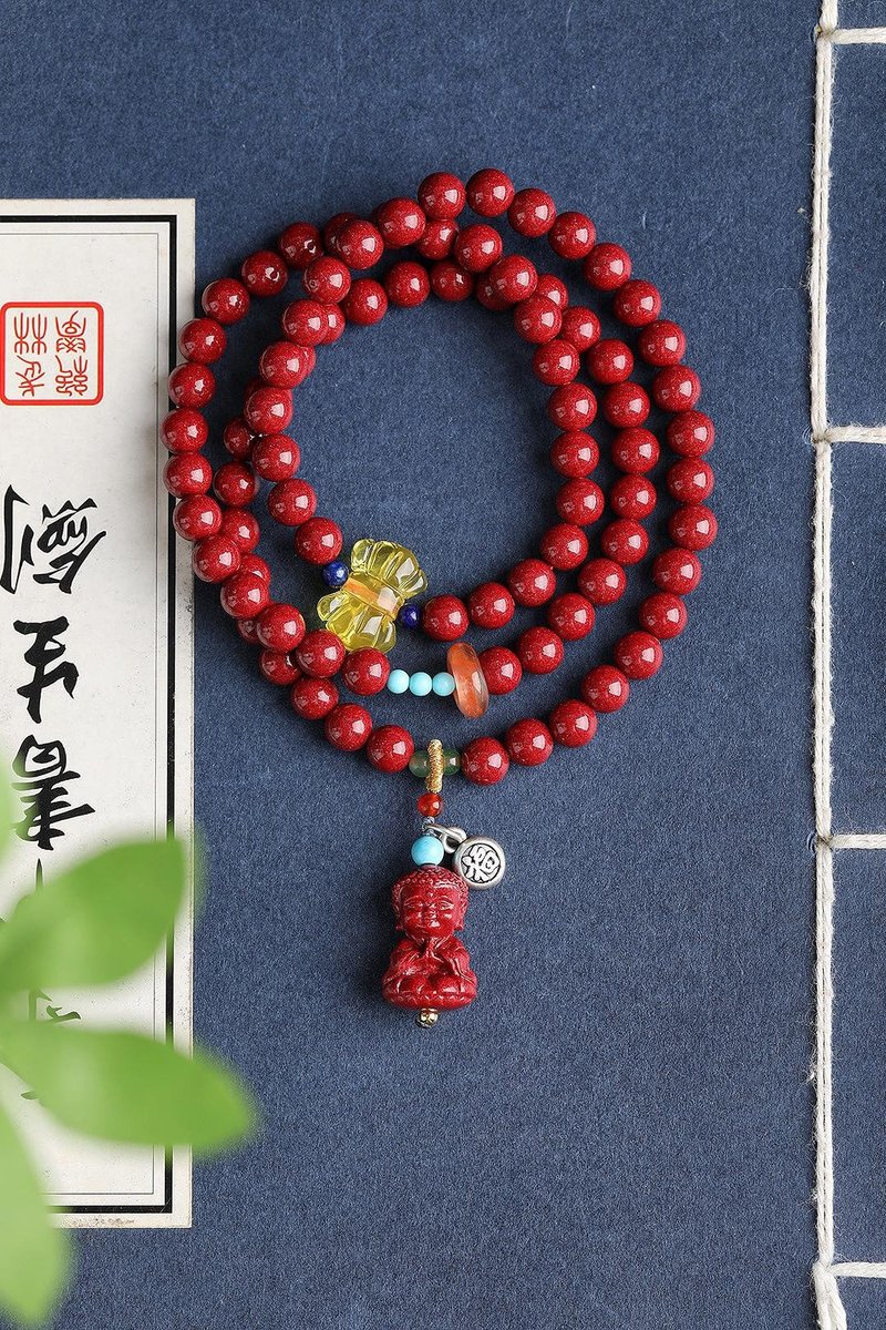 天然原礦硃砂精品紫金砂三圈手鏈 尺寸6mm左右 含量高達95%以上 - 手鍊/手環 - 寶石 