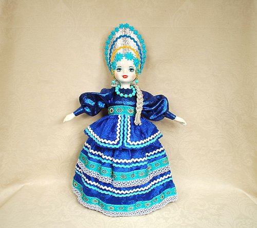 WhiteNight Blue Porcelain Art Doll 19 inches Collectible unique Christmas Gift Wrapping