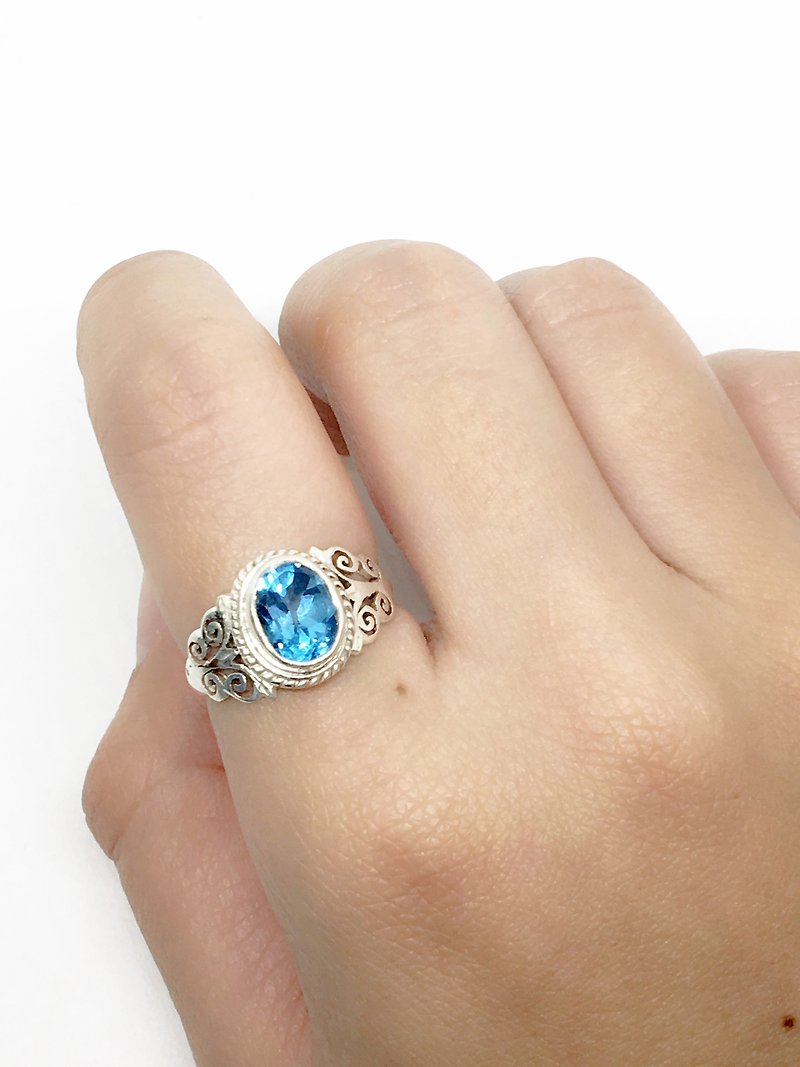Blue Topaz blue topaz 925 sterling silver engraved rings made Nepal hand set (2 style) - General Rings - Gemstone Blue