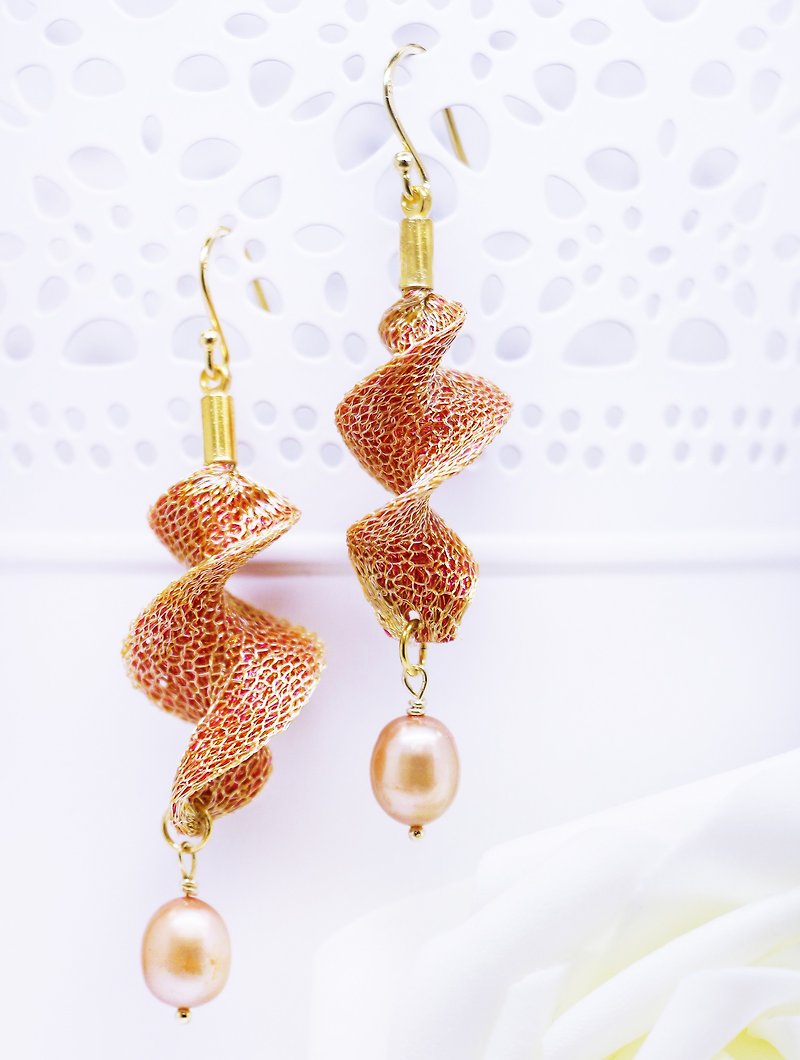 Edith & Jaz • Freshwater Pearl Twist Earrings – Orange Gold Color - Earrings & Clip-ons - Other Metals Orange