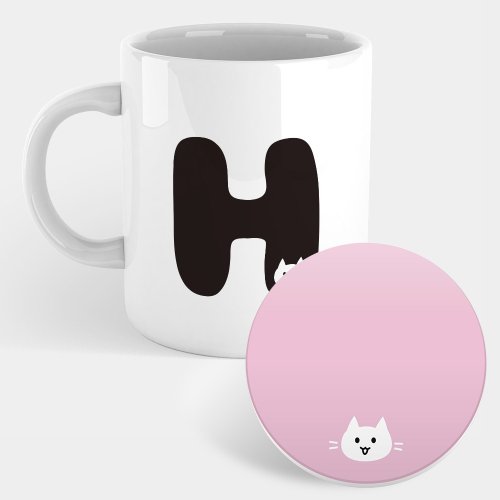 PIXO.STYLE 貓咪 英文字母H 馬克杯 杯墊 PU034