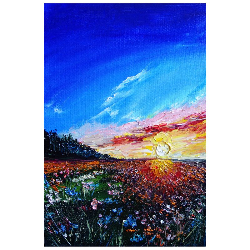Meadow Painting Oil Wildflower Original Art 油畫原作 Landscape Artwork - 海報/掛畫/掛布 - 其他材質 多色
