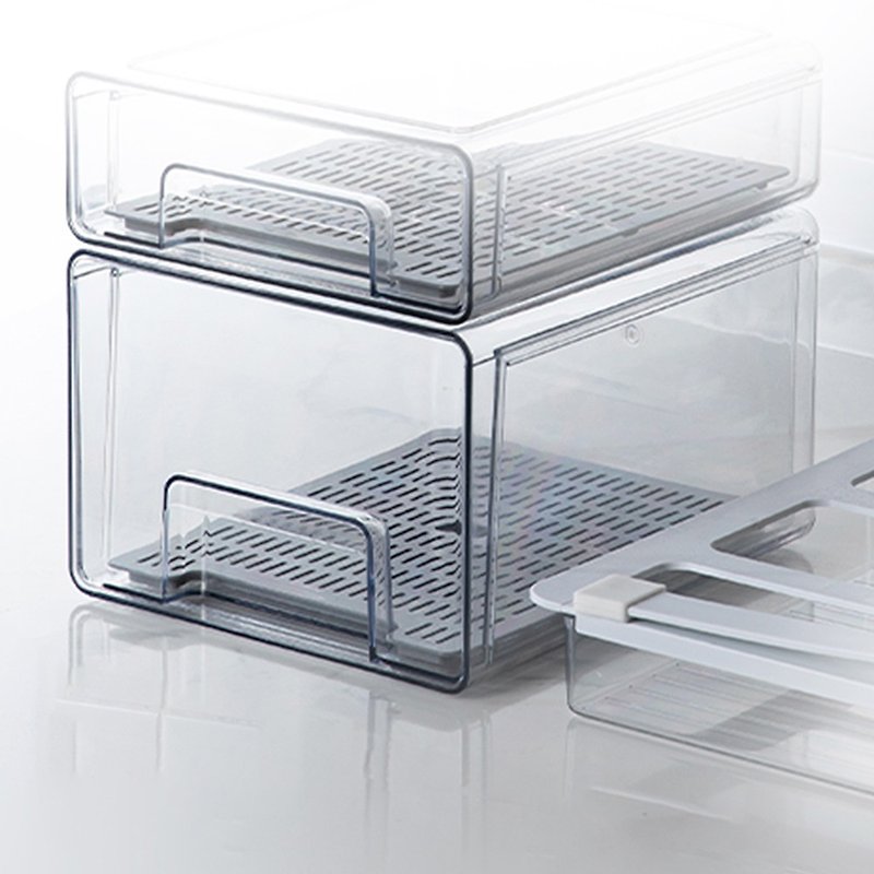 Japanese Frost Mountain drawer-type refrigerator storage box (with drain board) - large style - 3 pieces - Storage - Plastic Transparent