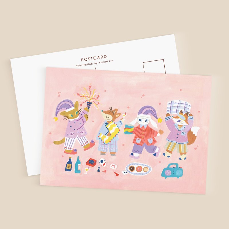 Animals' Pajama Party I Postcard - การ์ด/โปสการ์ด - กระดาษ สึชมพู