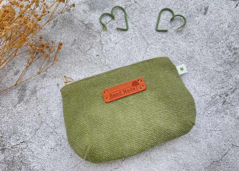 【純手作】小帆零錢包 錢包 收納包 秋香綠 水洗帆布 - 零錢包/小錢包 - 棉．麻 