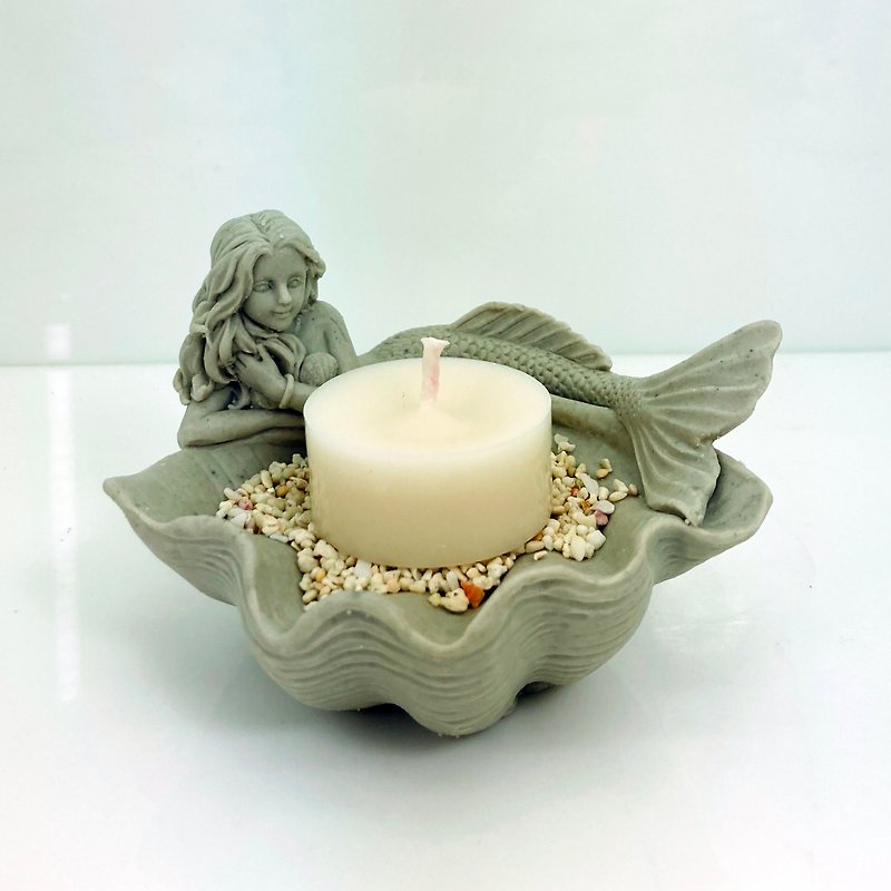 Mermaid candle holder Soft Cement - เทียน/เชิงเทียน - วัสดุอื่นๆ สีเทา
