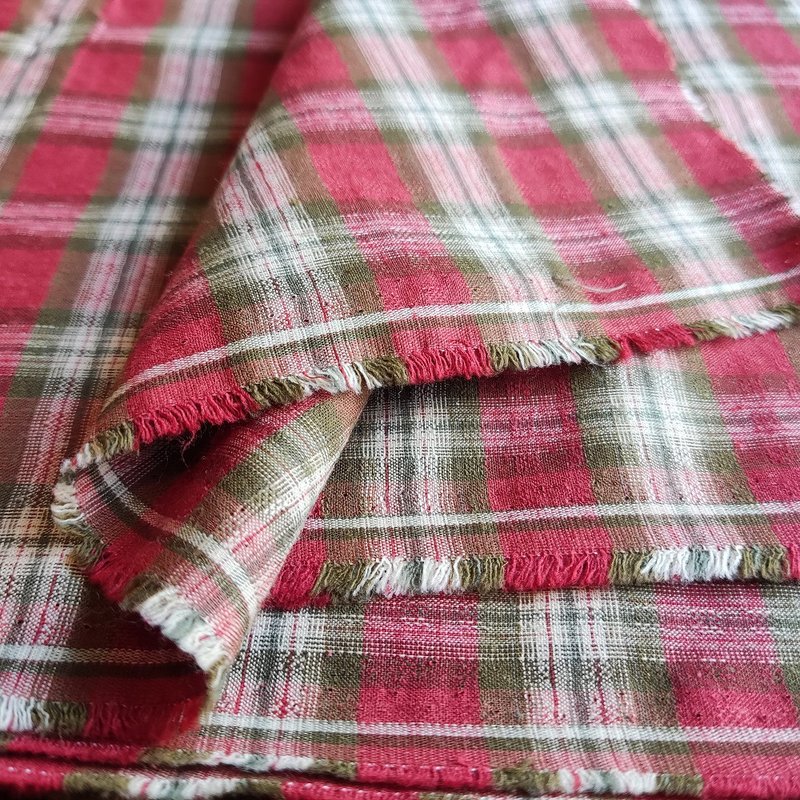 Paradise Pink organic cotton plaid jacquard - เย็บปัก/ถักทอ/ใยขนแกะ - ผ้าฝ้าย/ผ้าลินิน สีแดง