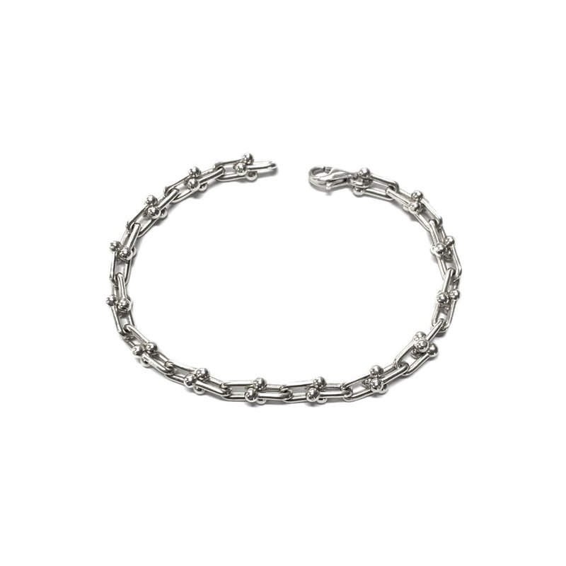 U link chain sterling silver bracelet with customizing initials pendant - 手鍊/手環 - 純銀 銀色