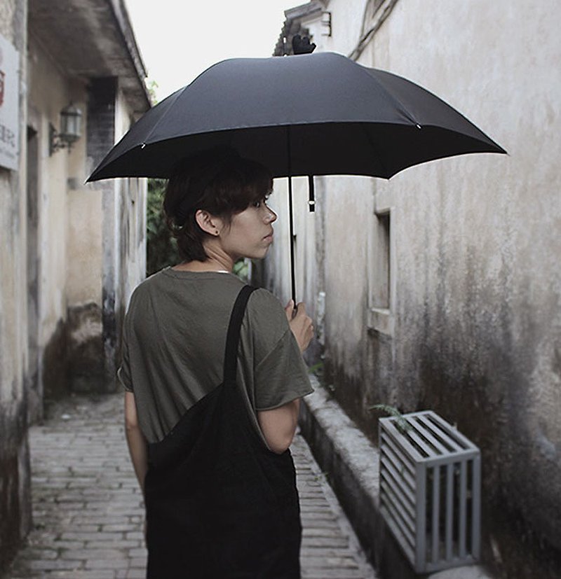 簦泇黑色防曬黑胡桃原木可愛晴雨小耳朵兩用雨傘夏季新款 - 雨傘/雨衣 - 其他人造纖維 黑色