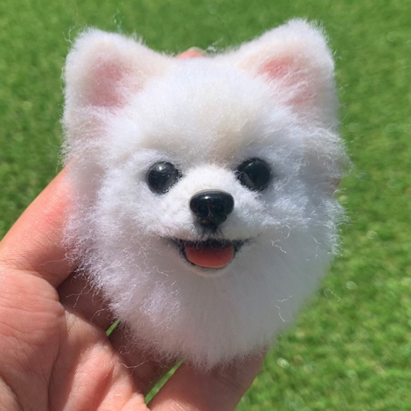 Custom made wool needle felt dog face mini picture frame - ภาพวาดบุคคล - ขนแกะ ขาว