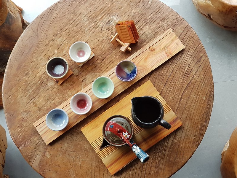 【BESTAR】 AFTERNOON CHINESE TEA SET FORMOSAN REDWOOD - Teapots & Teacups - Wood Yellow