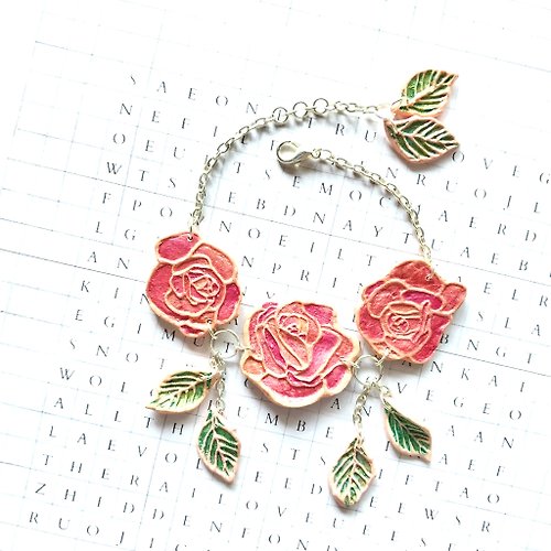 clay-to-say I Love U - Triple roses polymer clay anklet