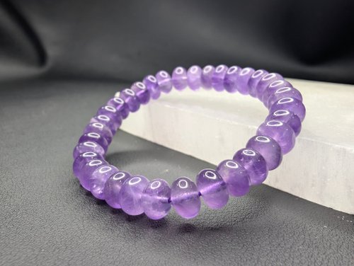 Double W 天然水晶創作館 盤珠紫水晶 9 X 5.5mm Amethyst 手串 手鍊 天然水晶 水晶手鍊