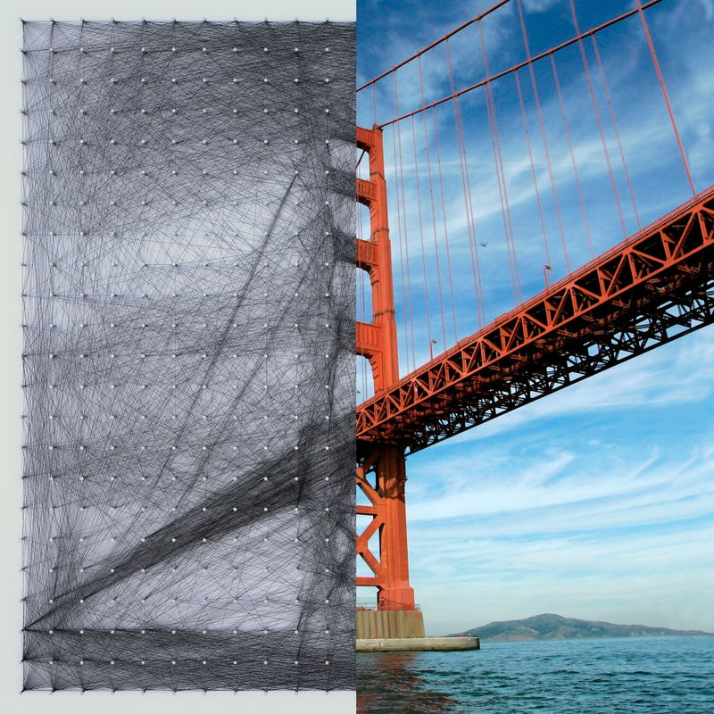 String Art Thread Wall Board Golden Gate Bridge for Home Office Decor - 壁貼/牆壁裝飾 - 繡線 黑色