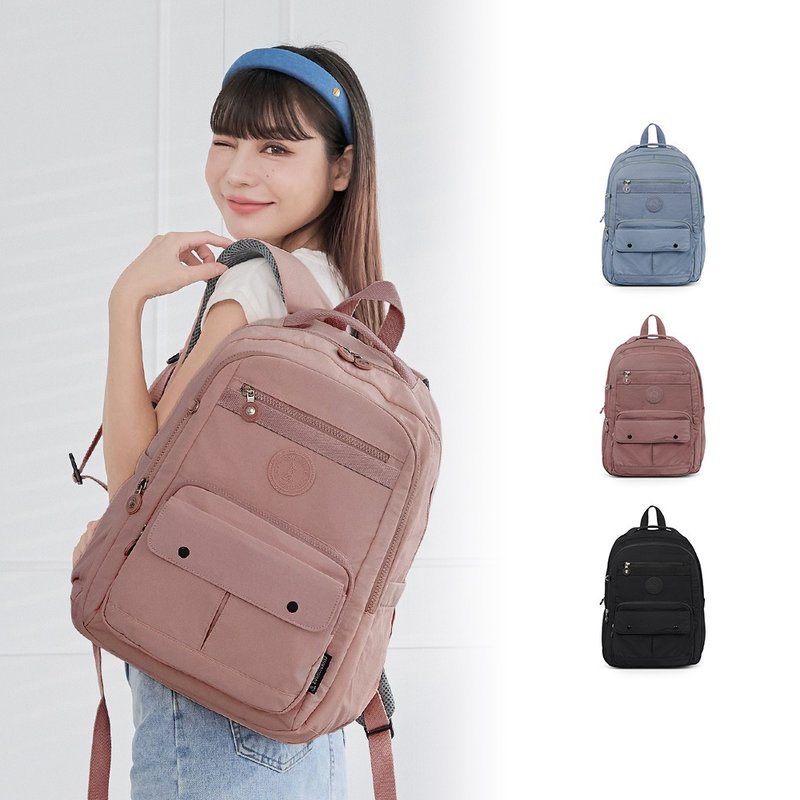 [Casual Plaid] Lohas Travel Notes - Plaid Multi-Pocket Backpack with Slip Pocket and Chest Buckle - Three colors in total - กระเป๋าเป้สะพายหลัง - ไนลอน หลากหลายสี