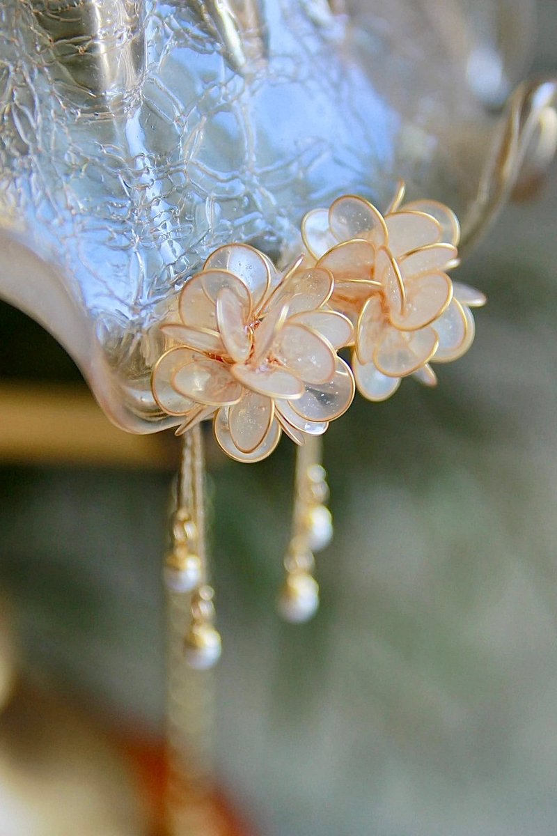 無痛耳夾/水晶花貼耳式 - 耳環/耳夾/耳骨夾 - 樹脂 透明