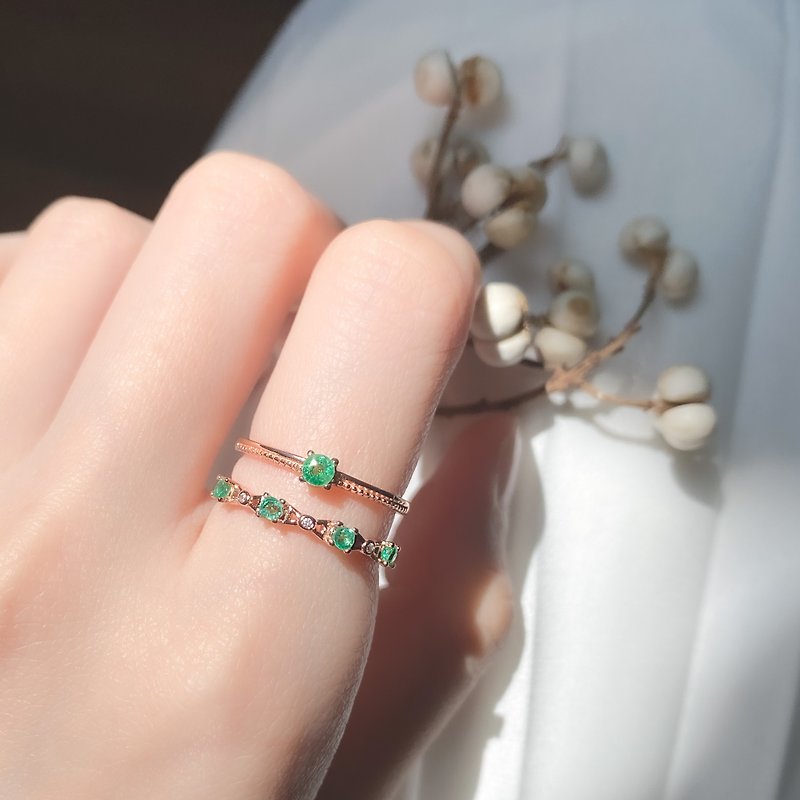 / 綠日 / 2件套裝 祖母綠 Emerald 925純銀 手工天然石 戒指 對戒