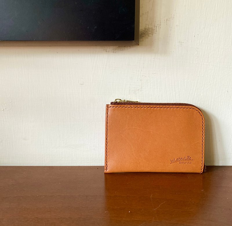 L-shaped zipper wallet/short clip multi-color European vegetable tanned cowhide - กระเป๋าสตางค์ - หนังแท้ หลากหลายสี