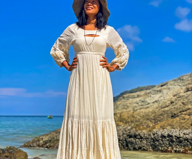 White long 2024 sleeve bohemian dress