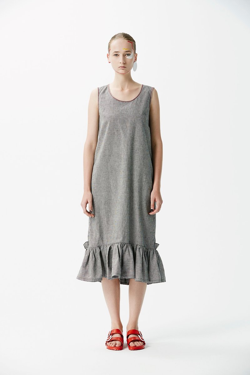 ZUO-H-Shaped Fishtail Dress - ชุดเดรส - ผ้าฝ้าย/ผ้าลินิน สีดำ