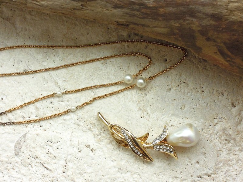 Dew drop baroque pearl antique necklace - Necklaces - Other Materials 