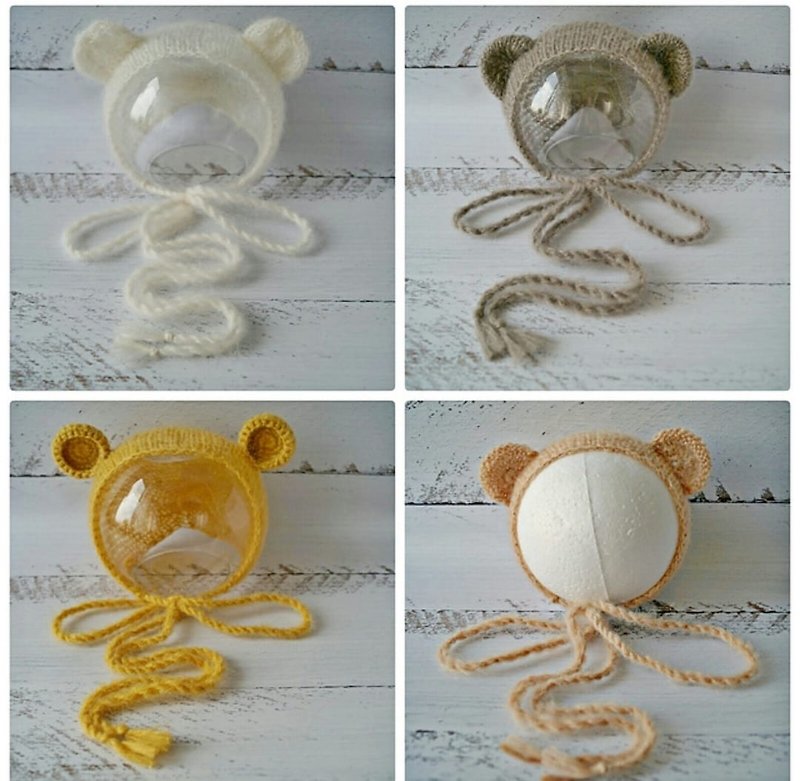 Bear newborn knitting bonnet - Knitting, Embroidery, Felted Wool & Sewing - Other Materials 