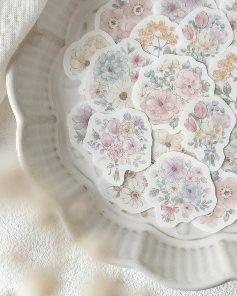 【Pinkoi先行販売】ひだまりカラーのお花フレークシール | 透け感マステ素材・小さめ・手帳デコに - 貼紙 - 紙 