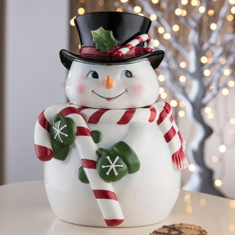 UK Aynsley Christmas snowman airtight jar - Storage - Pottery Red