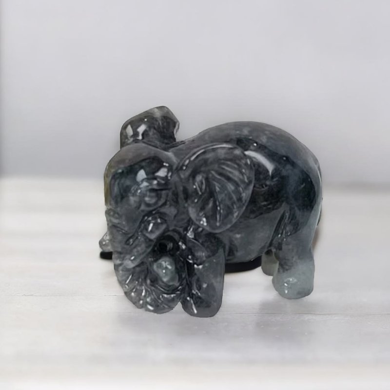 [Lucky Elephant, Good Luck and Longevity] Black Rooster Jade Elephant Ornament | Natural Burmese Jade A-grade - อื่นๆ - หยก สีเทา