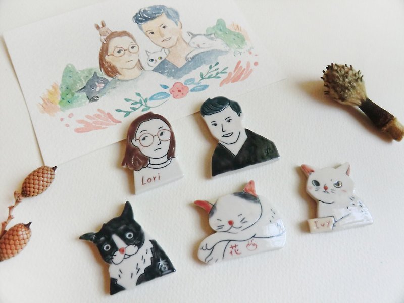 Portrait Illustration Pin Customized Wedding Souvenir Magnet Brooch Face Painting Valentine's Day Gift - Brooches - Porcelain 