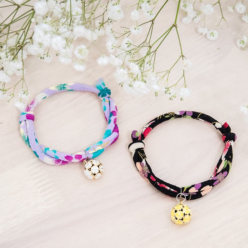 Japanese kimono dog collar &amp; cat collar【Adjustable】Sakura pink_S size - Collars & Leashes - Silk Multicolor
