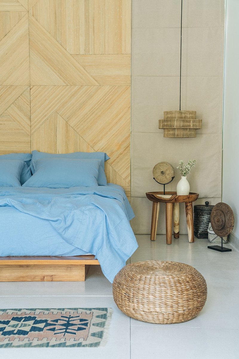 Cornflower blue linen flat sheet/Linen bedsheet/Softened stonewashed linen sheet - 寢具/床包 - 亞麻 藍色