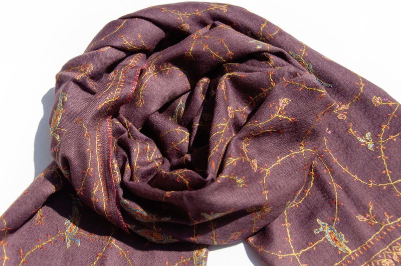 Cashmere/cashmere scarf/pure wool scarf/ring velvet shawl-embroidered flowers - Knit Scarves & Wraps - Wool Multicolor