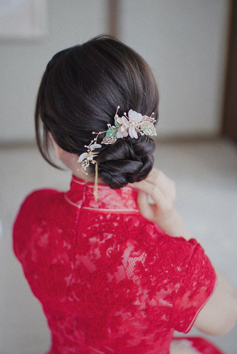 古典琉璃新娘頭飾Bridal Headpiece,中式頭飾,粉晶頭飾,旗袍頭飾 - 髮夾/髮飾 - 玉石 粉紅色