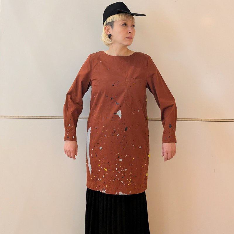 drip painted tunic - 女上衣/長袖上衣 - 棉．麻 