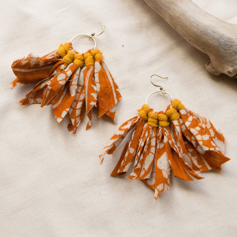 Sari Ribbon Earrings Orange Brown - Earrings & Clip-ons - Cotton & Hemp Orange