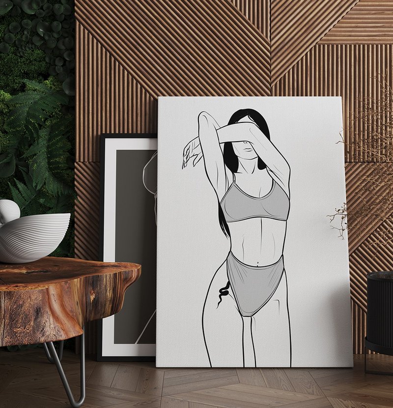 Custom nude digital portrait from photo, line art print, minimal style decor - ภาพวาดบุคคล - โลหะ 