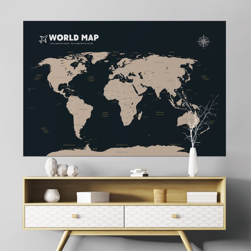 [Easy Wall Sticker] World Map/Brown to Blue - Traceless/Home Decoration - Wall Décor - Polyester 