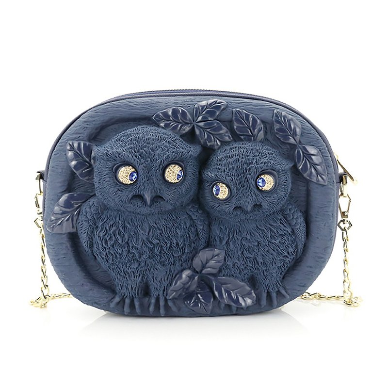 Adamo 3D bag Kara and Dave couple owl bag women's Korean versatile Messenger Bag - Messenger Bags & Sling Bags - Other Materials Blue