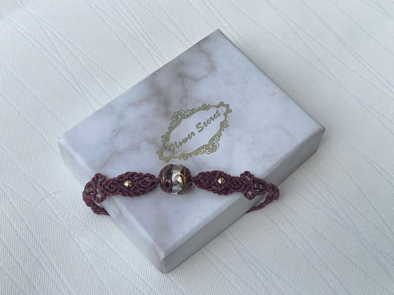 220629 Macrame 南美蠟線 琉璃珠 手鍊 - 手鍊/手環 - 半寶石 紅色