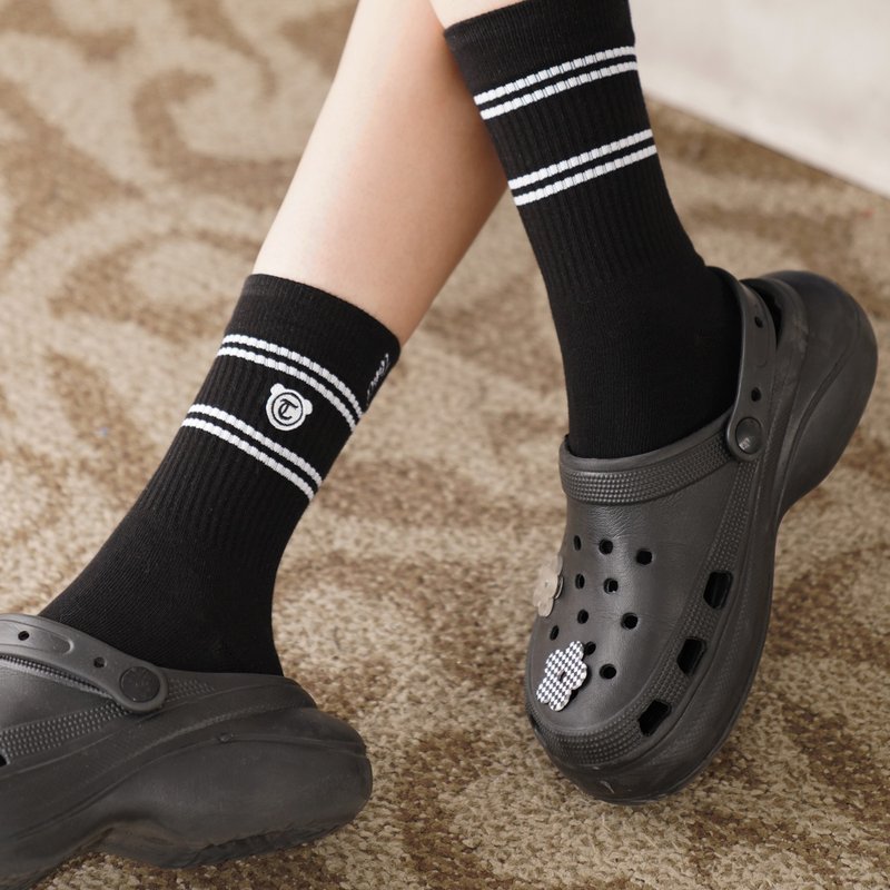 黑白熊掌 情侶中筒襪 - 襪子 - 棉．麻 白色