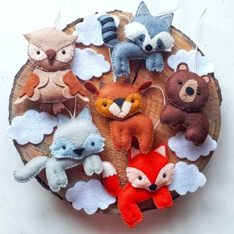 Woodland animals felt ornaments, felt animals cake topper, woodland nursery - Stuffed Dolls & Figurines - Polyester 