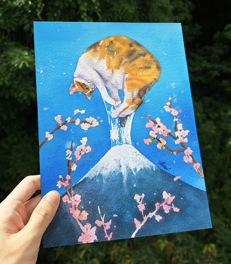 Original watercolor painting [Volcano Explosion Meow] - Posters - Paper Multicolor