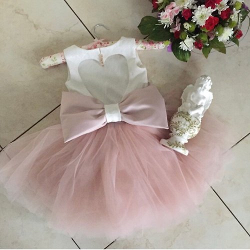 V.I.Angel Ivory and pink dress for baby girl. First birthday dress. Dress for girl.