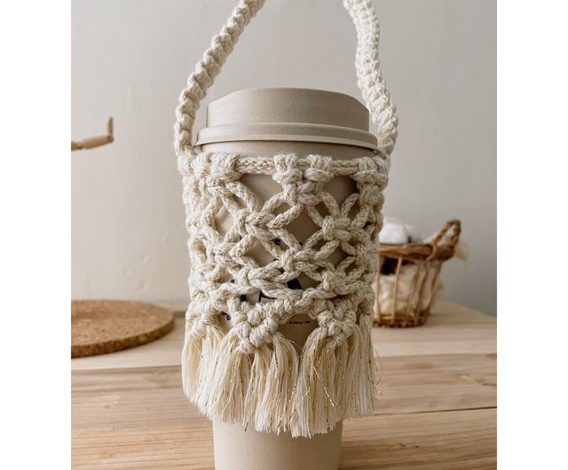 Macrame Woven Tote Hand Shaker Cup Bag Beverage Tote Cup Holder - Shop  eileen-macrame Beverage Holders & Bags - Pinkoi