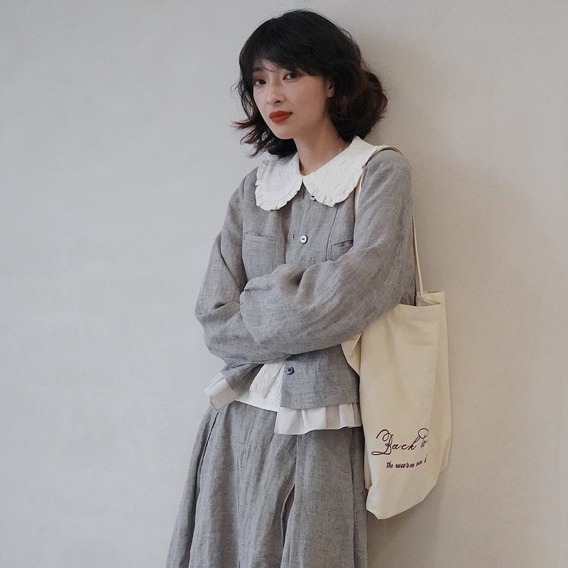 煙灰色拼接亞麻襯衫外套|外套|春款|亞麻|Sora-706 - 女襯衫 - 棉．麻 灰色